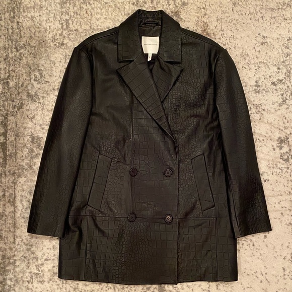 Avec Les Filles Jackets & Blazers - Croc Embossed Genuine Leather Blazer Jacket